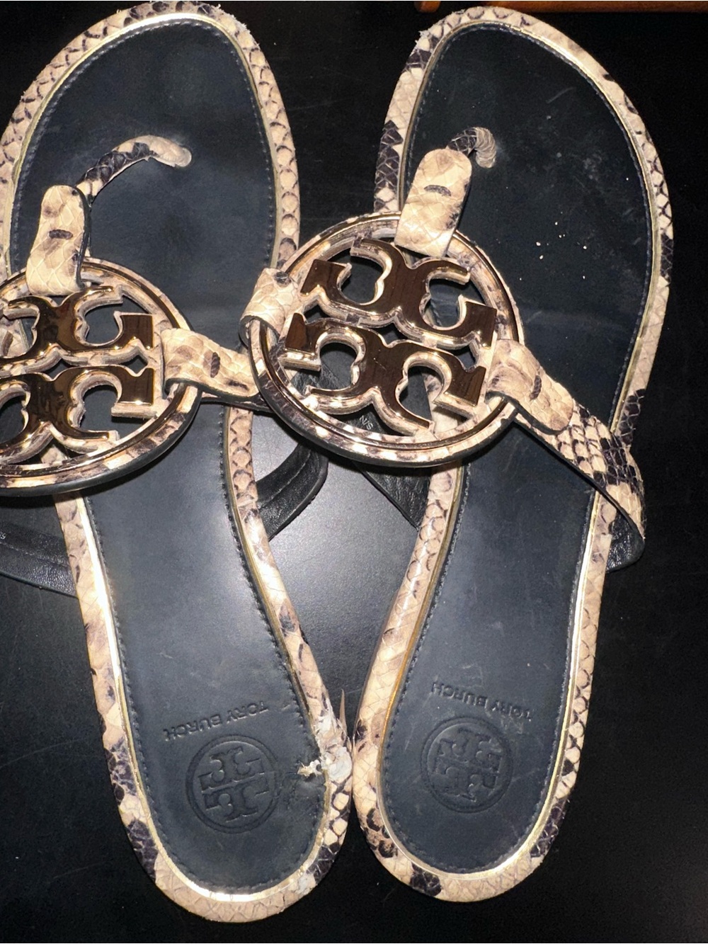 Tory Burch Miller Snakeprint Sandals Flaw